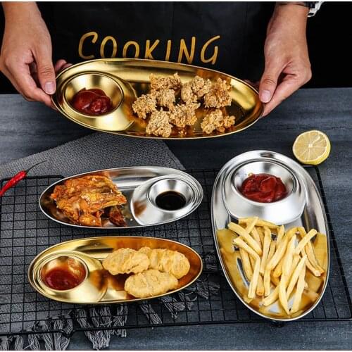 304 Stainless Steel Snack Plate Condiment Divided Tray Sauce Dish Salad Tomato Dessert Plates Serving Platter For Party Bbq