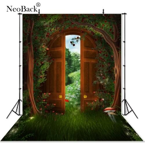 Thin Vinyl wooden door forest flower children birthday baby Photography studio Background professional indoor Photo Backdrop