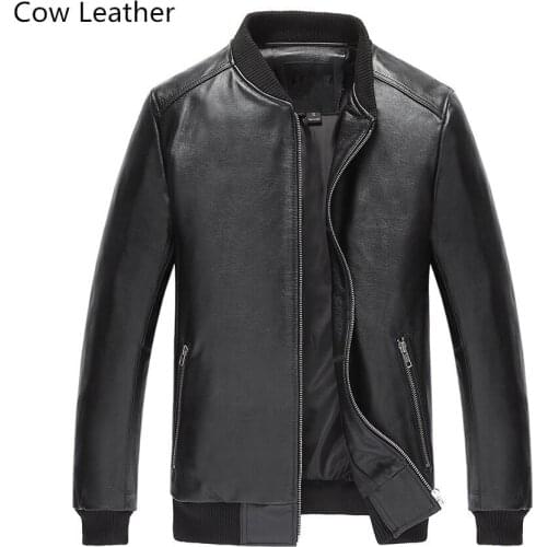 YOLANFAIRY Real Cow Leather Jacket Men Quality Sheepskin Leather Bomber Jackets Winter Autumn Motocycle Plus Size 19-803 MF602