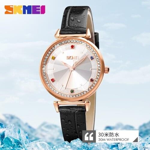 SKMEI 1780 Ladies Quartz Wristwatches Luxury Genuine Leather Women Watch Elegant Relogio Feminino Female Clock 2021 New