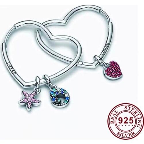 100% 925 серьги Silver Pan Earrings Asymmetric Hearts Of Love Earrings For Women Wedding Gift Fashion Jewelry