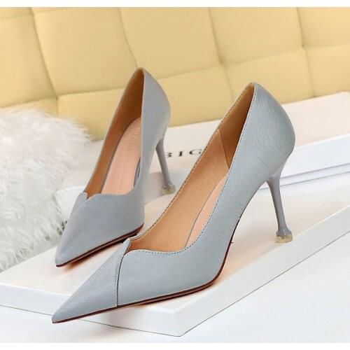 Womens Spring Autumn Blue V Shape Hollow Out Pumps 9cm Wedding Shoes 34 Oblique Texture Bridesmaid Hight Heels Banquet Heeled 40