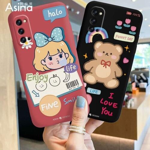 ASINA Liquid Silicone Case For OPPO Reno 2 3 4 5 Pro Shockproof Cute Cartoon Cover Bumper For Realme X7 Find X3 Lite Fundas Bear