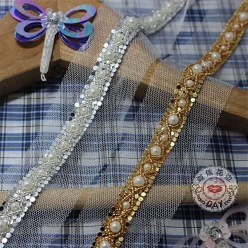 Gold silver lace accessories Pearl series Sweater lace collar decoration diy accessories nail bead neckties lace trim