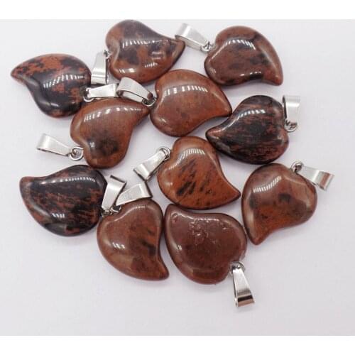 10Pcs 19x17x6mm Natural Brown Mahogany Obsidian Heart Pendant Beads For DIY Jewelry Making Necklace Bracelet Accessories