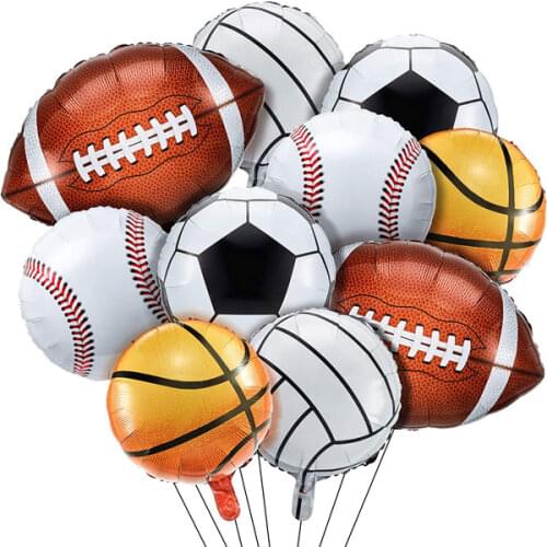 10 Pcs Sports Themed Foil Balloons Baseball, Basketball, Volleyball, Soccer and Football Foil Balloon Foil Mylar Party Balloon