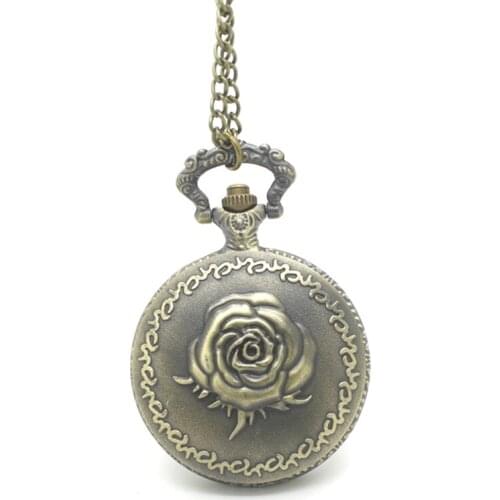 1050) Vintage Rose Flower Pocket Watch Necklace, 12pcs/lot, free ship, 4.7cm