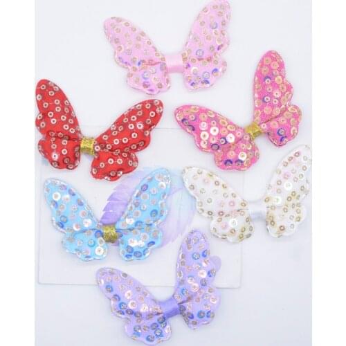 12Pcs/set BIG Handmade Sequin Yarn Cloth Padded Butterfly Applique Crafts Embroider Patch Headwear Hair Bow Decor Accessories