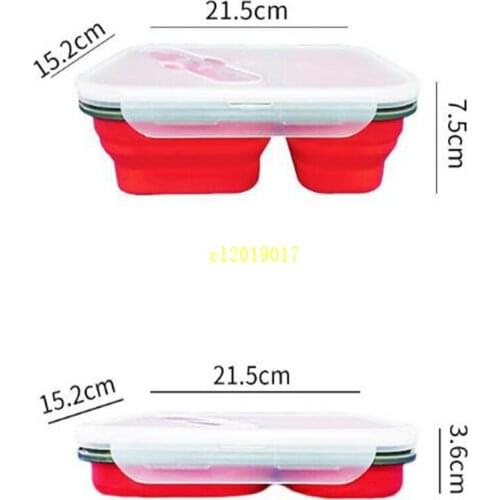 2 Cells Silicone Collapsible Portable Lunch Box Microwave Oven Bowl Folding Food Storage Lunch Container Lunchbox