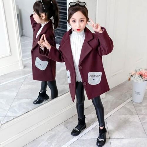 2021 Lovely Winter Autumn Woolen Coat Girls Kids Thicken Outerwear Teenage Top Costume Evening Party Childrens Clothing
