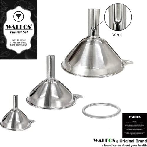 WALFOS 3 Pcs/Set Stainless Steel Funnels Multi-Use Kitchen Funnel Set For Transferring Liquid Fluid Cooking Oils & Powder Tools