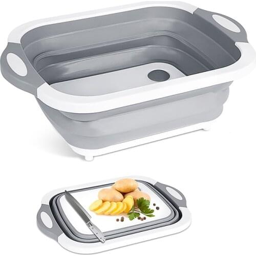 3 in 1 Folding Chopping Board Kitchen Foldable Drain Basket Fruit Vegetable Collapsible Dish Chopping Blocks Washing Basket