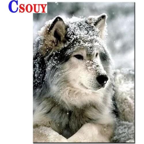 Diy Diamond Embroidery Snow Wolf Animals Diamond Mosaic Drawing Full Square Round Drill Diamond Painting Cross Stitch Home Decor