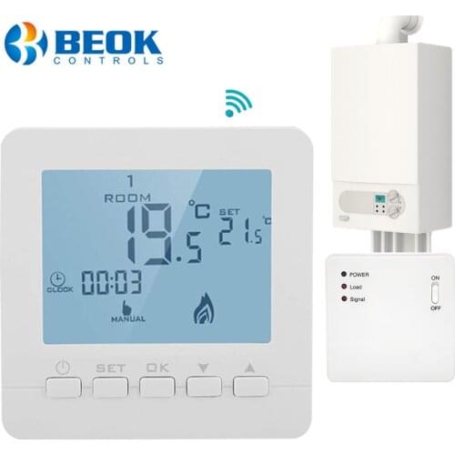 Beok Smart Thermostat Wireless & RF Temperature Controller Kit Programmable Battery Powerd for Gas Boiler Room Heating