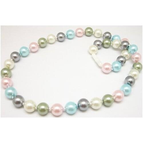 Free shipping fashion shell simulated-pearl 10mm multicolor round beads necklace wholesale price jewelry making 17inch F297PE