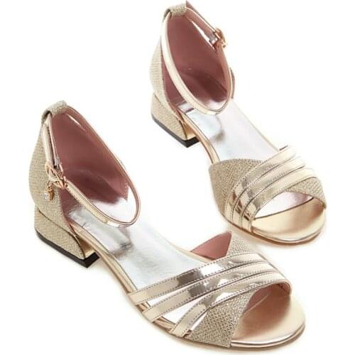 Big Size 11 12 13 14 High heels sandals women shoes woman summer ladies Fishmouth sequined crystal low heel buckle sandals