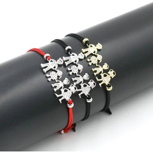 Fashion Sweet Steel Figure Family Bracelets With Mom Dad Girl Boy Women Charm Adjustable Gold Bracelets Kids Love Gift