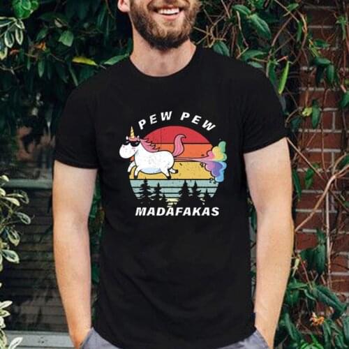 Skull Whit Gun Skull Vintage Funny Print T-Shirt Pew Pew Madafakas Cartoon Cute Unicorn Graphic Tops Summer Casual Cotton Tee