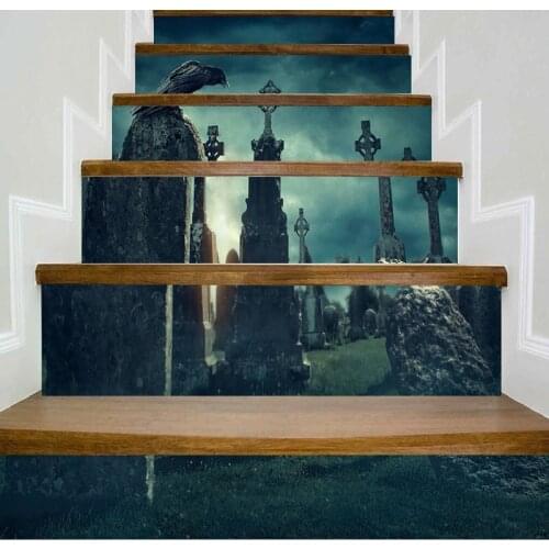 Halloween Home Decoration 3D Crow Tombstone Stair Sticker DIY PVC Self Adhesive Removable Waterproof Wall Sticker Art Wallpaper