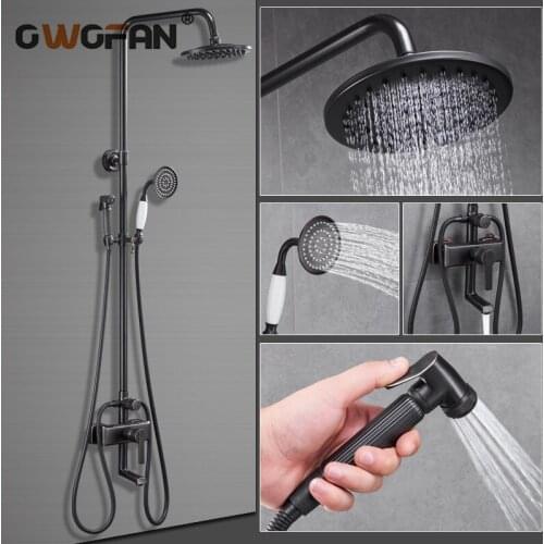 Bathroom Rainfall Shower Set Bathtub Faucets Shower Mixer Tap Black Bronze Waterfall Hot and Cold Water Wall Mounted Mixer Tap