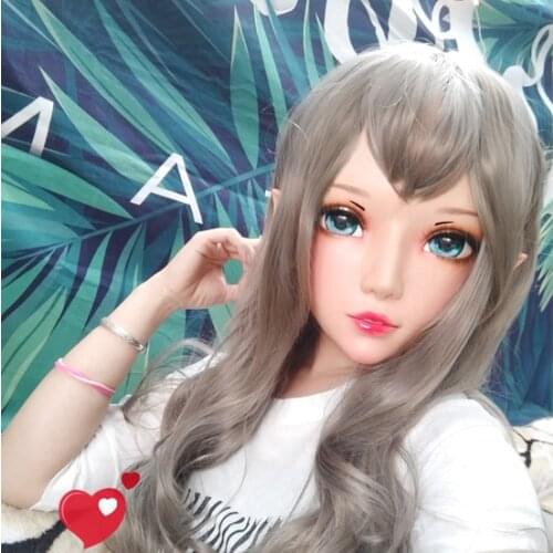 Er-08)Female Sweet Girl Resin Half Head Kigurumi BJD Eyes Crossdress Cosplay Japanese Anime Role Lolita Mask With Fairy Ear