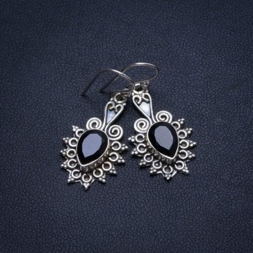 Natural Black Onyx Handmade Indian 925 Sterling Silver Earrings 1 1/4" T4192