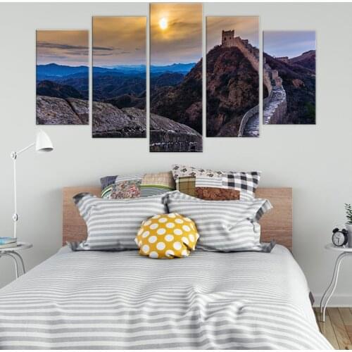 Canvas Painting 5 Panel Great Wall Sunset Landscape Picture Home Decor For Modern Living Room Wall Art Canvas Print Artwork