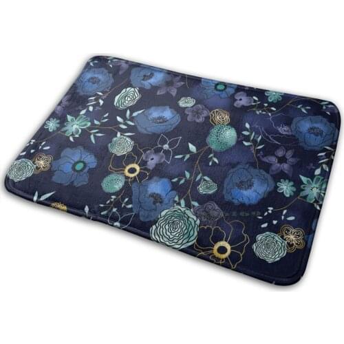 Cindy Mat Rug Carpet Anti - Slip Bedroom Entrance Door Mat Watercolor Blue Gold Poppy Botanical Floral Flower Stasiajahadi Sjd