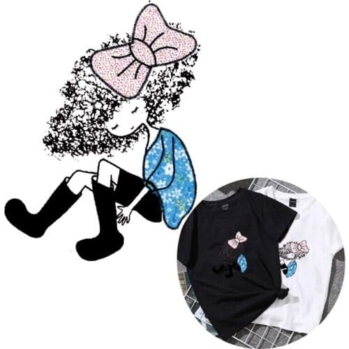 Beatiful Girls Patches Iron-on Transfers Stickers DIY Heat Transfer Bow Patch Washable Stickers Badges Gift For Girls Decor