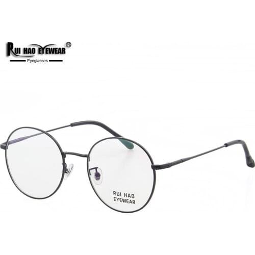 Round Eyeglasses Frame Retro Titanium Alloy Optical Glasses Frame Black or Gold Concise Spectacles Prescription Rui Hao Eyewear