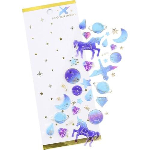 Gilding Decorative Stickers Fantasy Starry Unicorn Adhesive Stickers DIY Stereoscopic Decoration Diary Stationery Stickers