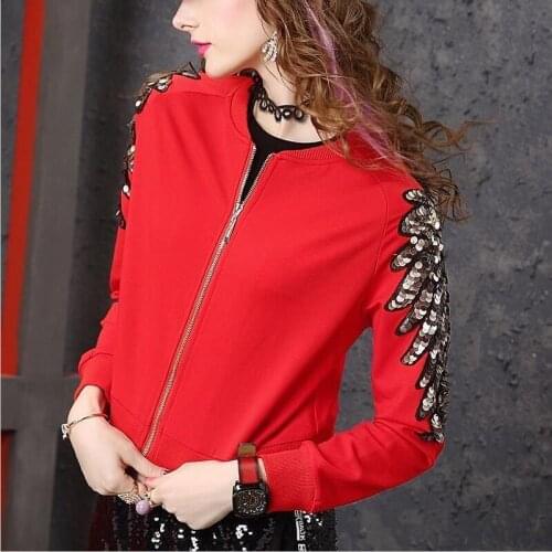 Fashion Jacket Coat Women Jackets Red Sequins Coats Female New 2021 Spring Womens Clothing Outerwear Short