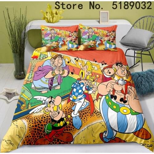 Cartoon Anime Bedding Sets 2/3 Piece Astérix Duvet Cover Set Funny Adventure Print Bed Quilt Cover Queen King Size Kid Bedding