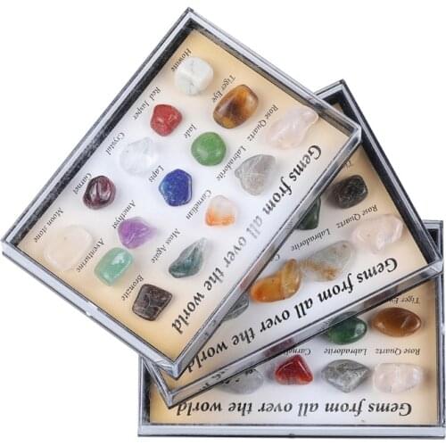 Natural Gemstones Mineral Specimen Rock Box Student Collection Gift Amethyst Rose Quartz Crystal Agate