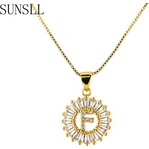 5 pieces handmade fashion white cubic zirconia round gold letters small simple style pendant necklace jewelry female gifts