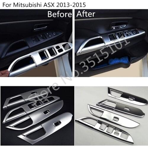 Car Door Window Glass Panel Armrest Lift Switch Button Trim Frame 4pcs For Mitsubishi ASX 2013 2014 2015