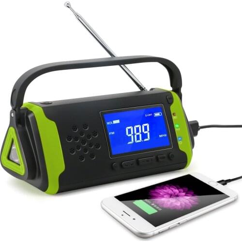 Fospower portable outdoor hand-cranked solar radio Mp3 AUX multi-function radio music player with emergency mobile power 4000mAh