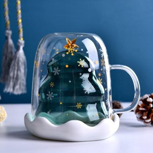 Christmas tree double glass water cup wish cup girls lovely creative heat insulation and anti scalding