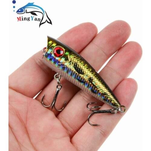 1pc Popper Fishing Lure 6cm/6.5g Hard Bait Artificial Topwater Bass Trout Pike Wobbler Fishing Tackle with 2 Treble Hooks