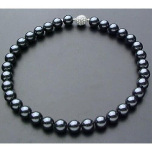 Stunning10-11 mm tahitian natural round black blue pearl necklace 18inch 36"
