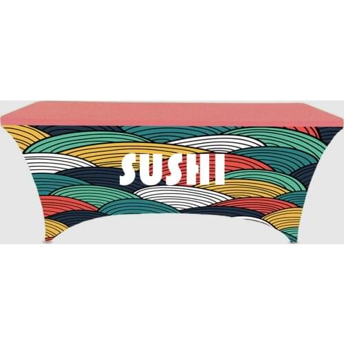 Trade show table cover customize logo spandex pink rectangle advertising printing stretch table cloth