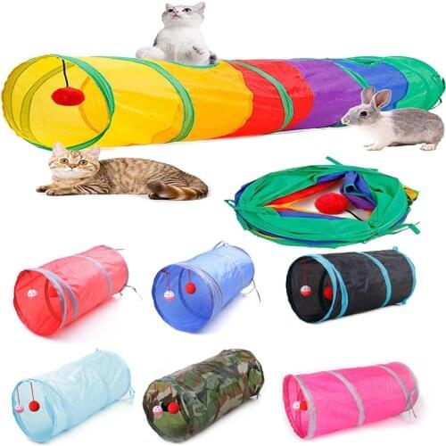 7 Color Funny Pet Cat Cave Tunnel Cat Play Rainbown Tunnel Brown Foldable 2 Holes Cat Tunnel Kitten Toy Bulk Toys Rabbit Tunnel
