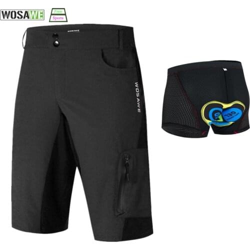WOSAWE Cycling Shorts with Shockproof Padded Underwear MTB Bicycle Shorts Road Bike Shorts Water Resistant Loose Fit Men