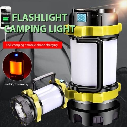 XM-L T6 Lantern USB Rechargeable COB Camping Flashlight Lantern Color Light Built in Battery for Emergency Power Bank White Red