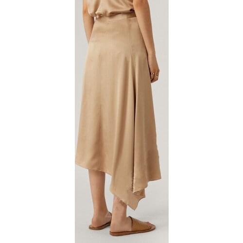 100% Silk Women OL Irregular Midi Skirt ladies Fashion Fresh High Waist Soft Long Skirts 2021 Spring Summer