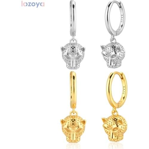 Lozoya 100% 925 Sterling Punk Anima Silver Big Leopard Charm Pendant Drop Earring Luxury Women Fashion Jewelry For Rockl Jewels