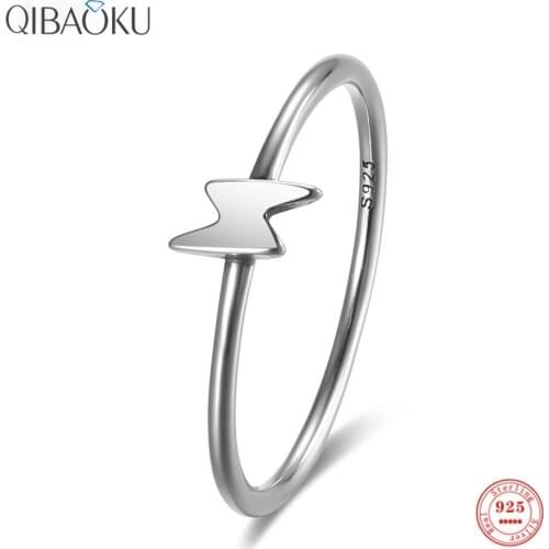 Real 925 Sterling Silver Ring Lightning Shape Silver Oxide Finger Ring Simple Temperament Fashion Gift Fine Jewelry for Women