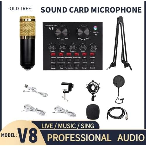 Audio Interface V8 Usb Sound Card Audio Microphone Webcast Live Sound Card External Usb Bluetooth Function For Phone PC Dropship