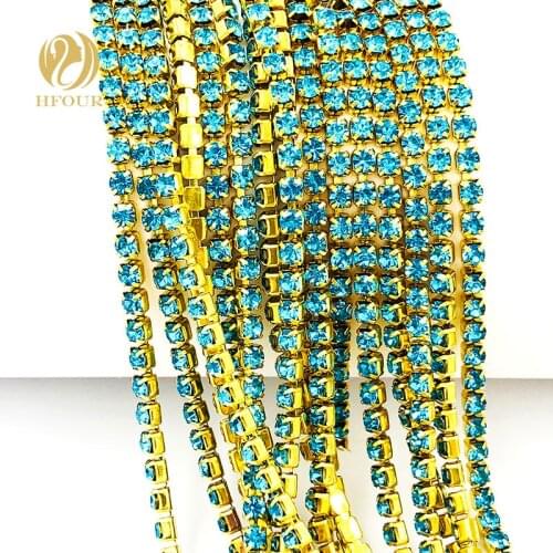 2mm/2.5mm/2.8mm/3.0mm/4.0mm 5yard/pack High quality Gold bottom Lake Blue Rhinestone Chain DIY Accessories