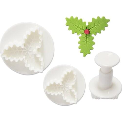 3d Holly Leaf Cookie Cutter Plastic Biscuit Knife Baking Fruit Cake Kitchen Tools Mold Embossing Printing